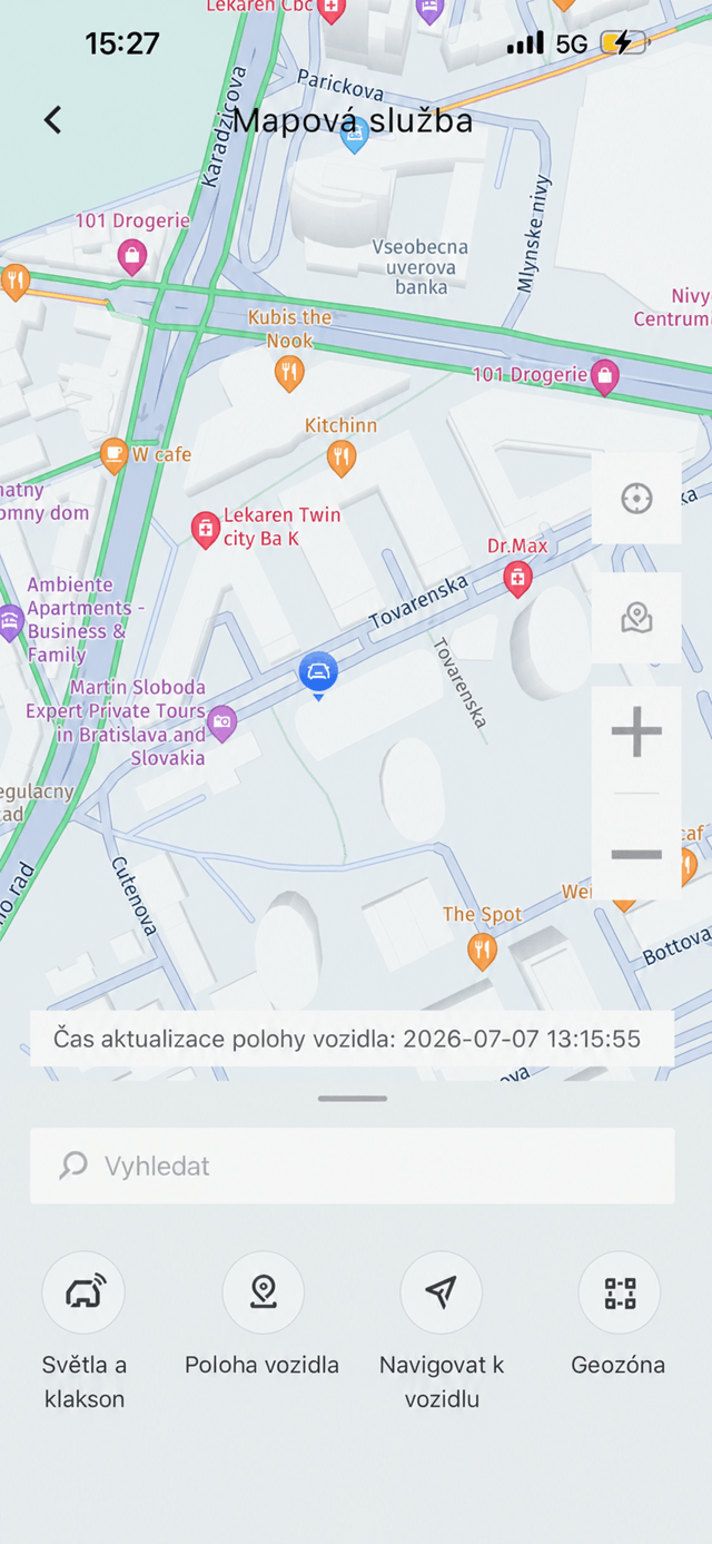 Poloha vozu v aplikaci CHERY